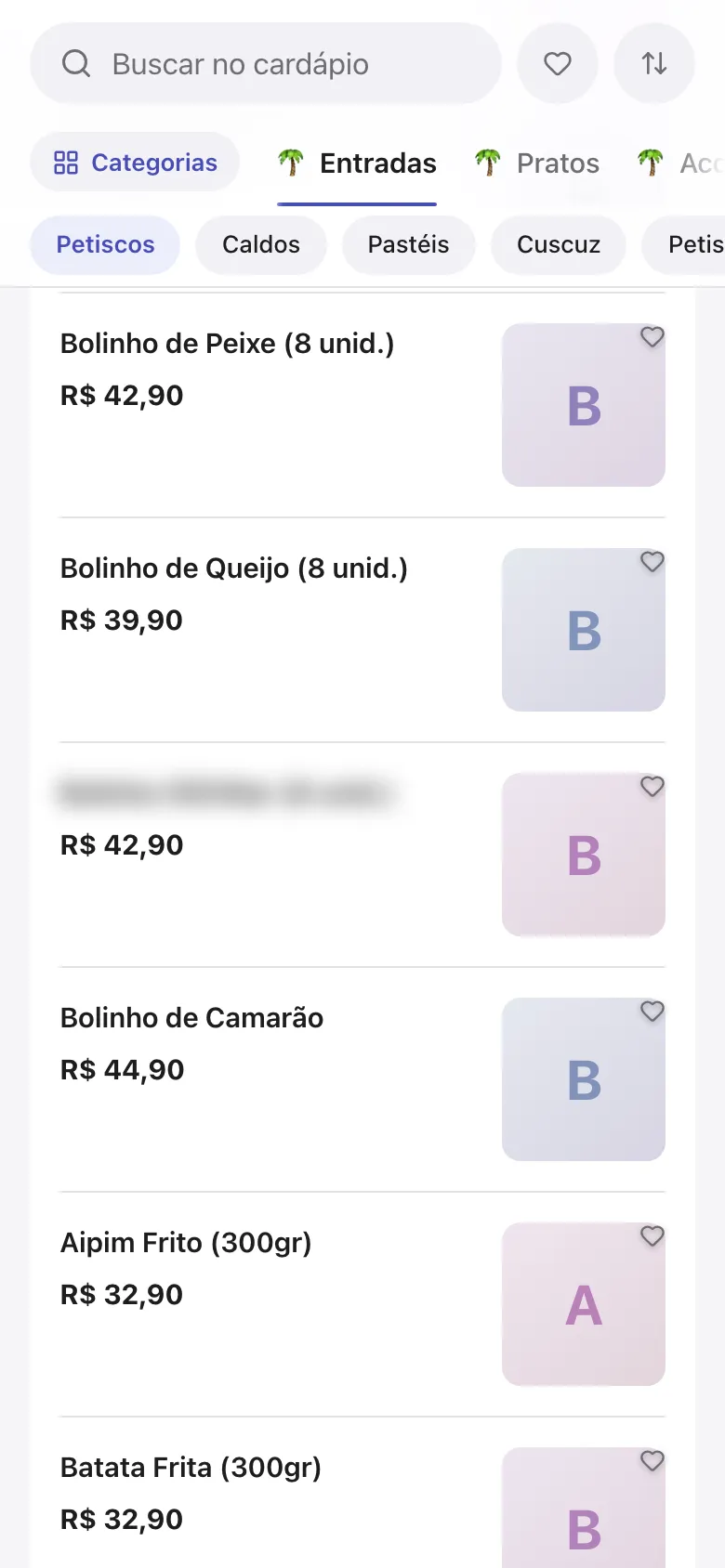 Cardápio no celular do cliente, aberto pelo QR code da mesa
