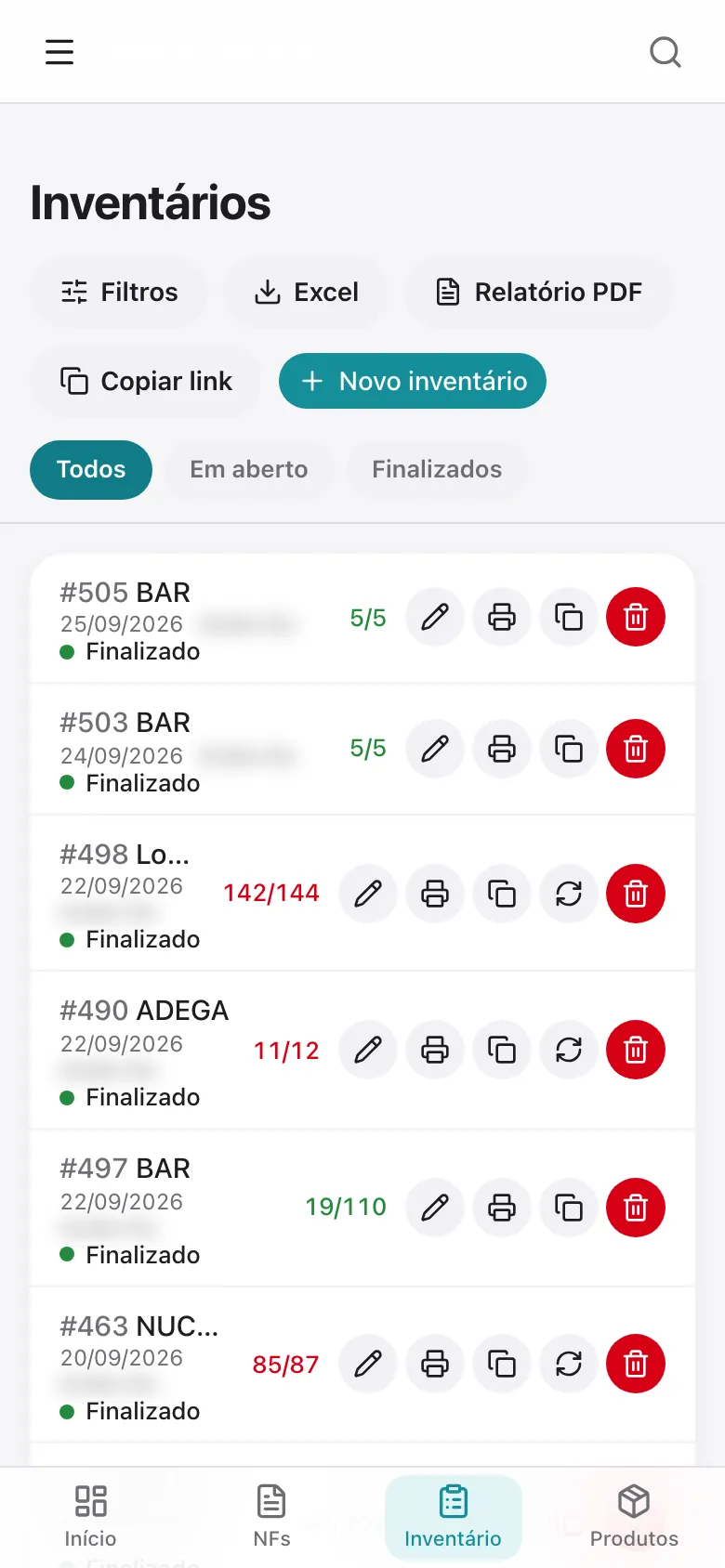 Norte Estoque no celular: inventários por local com itens contados e integrados